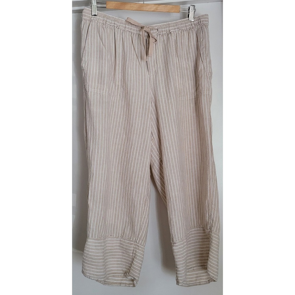 Casa Cabana Capri Pants L Striped Beige‎ Linen Blend Lightweight Breathable